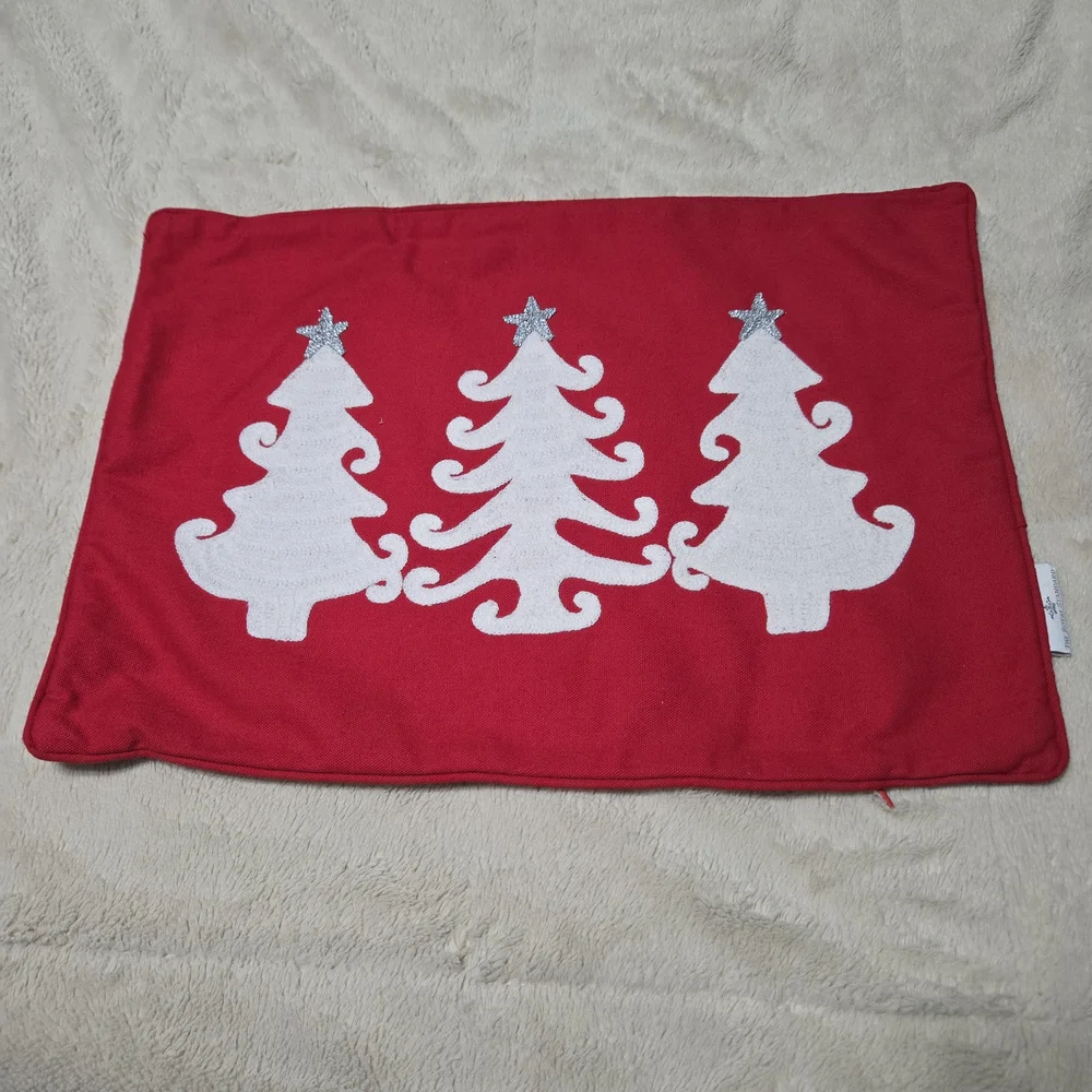Holiday Red and White Christmas Tree Pillow Cover Only
